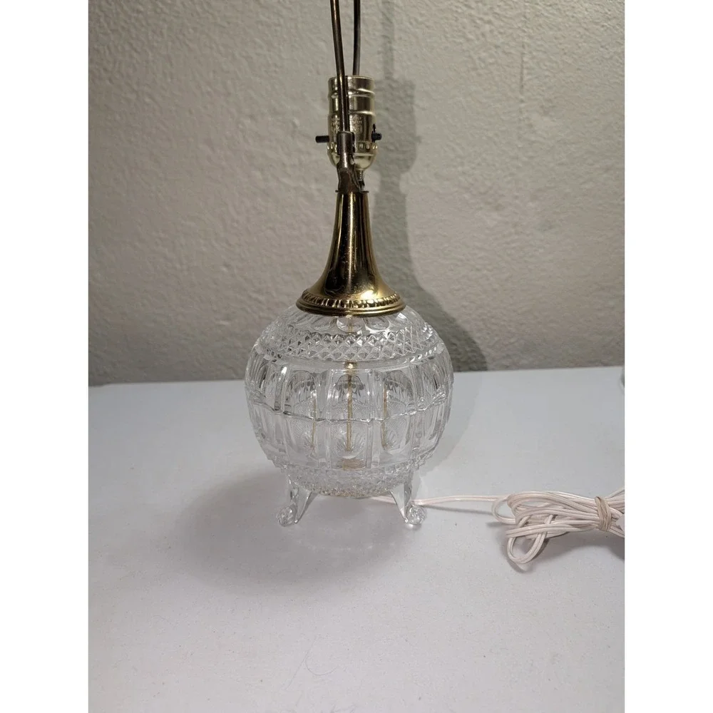 Vintage Crystal‎ Footed Lamp Boudoir Waterford Style MCM Regency